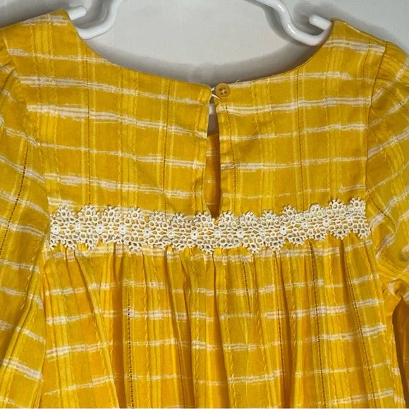 Falls Creek Kids Yellow Plaid Dress White Lace Peasant Cotton Dress size 3T - Picture 8 of 12
